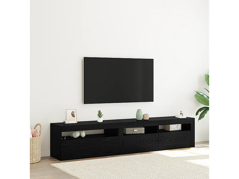 Coffres | Bancs TV 2 pcs avec lumières LED en bois d'ingénierie noir chêne
