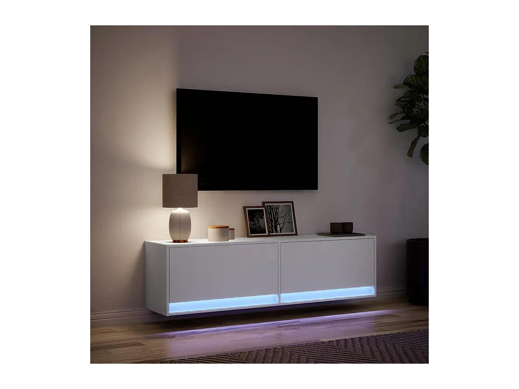 Mueble de TV | Mueble de salón de pared con luces LED blanco 140x31x38 cm