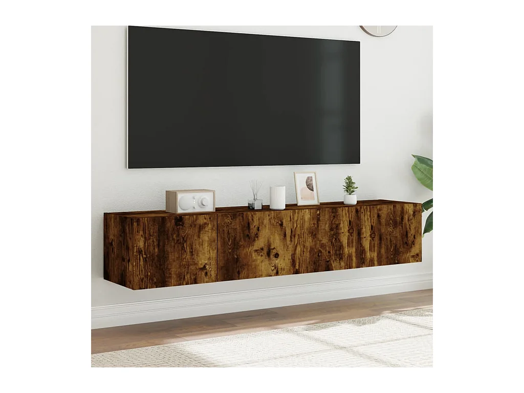 Muebles TV | Gabinetes de TV | Muebles de salón de pared luces LED 2 uds roble ahumado 80x35x31 cm