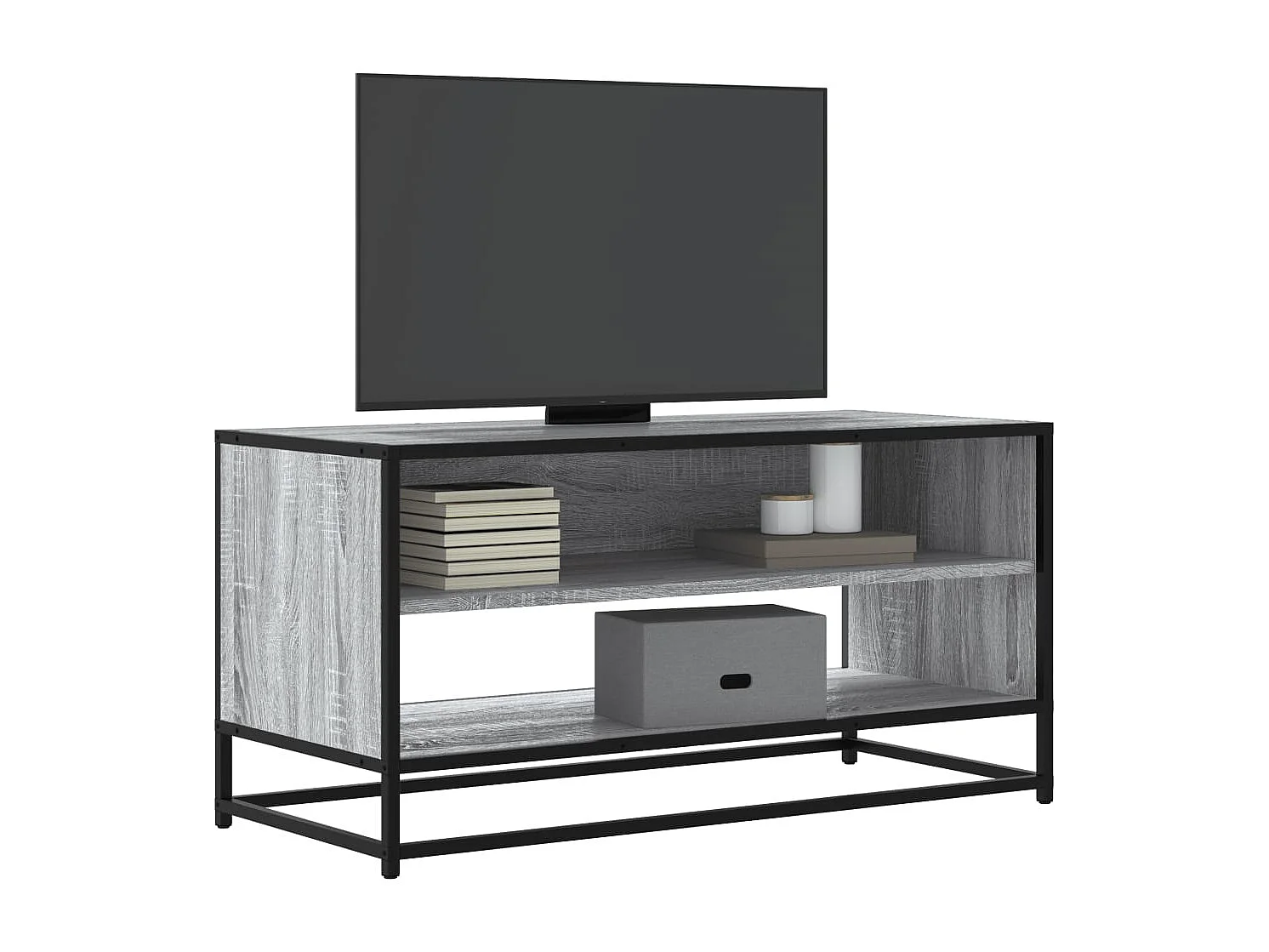 Mueble TV | Gabinete de TV | Mueble de salón madera ingeniería y metal roble ahumado 91x40x46 cm