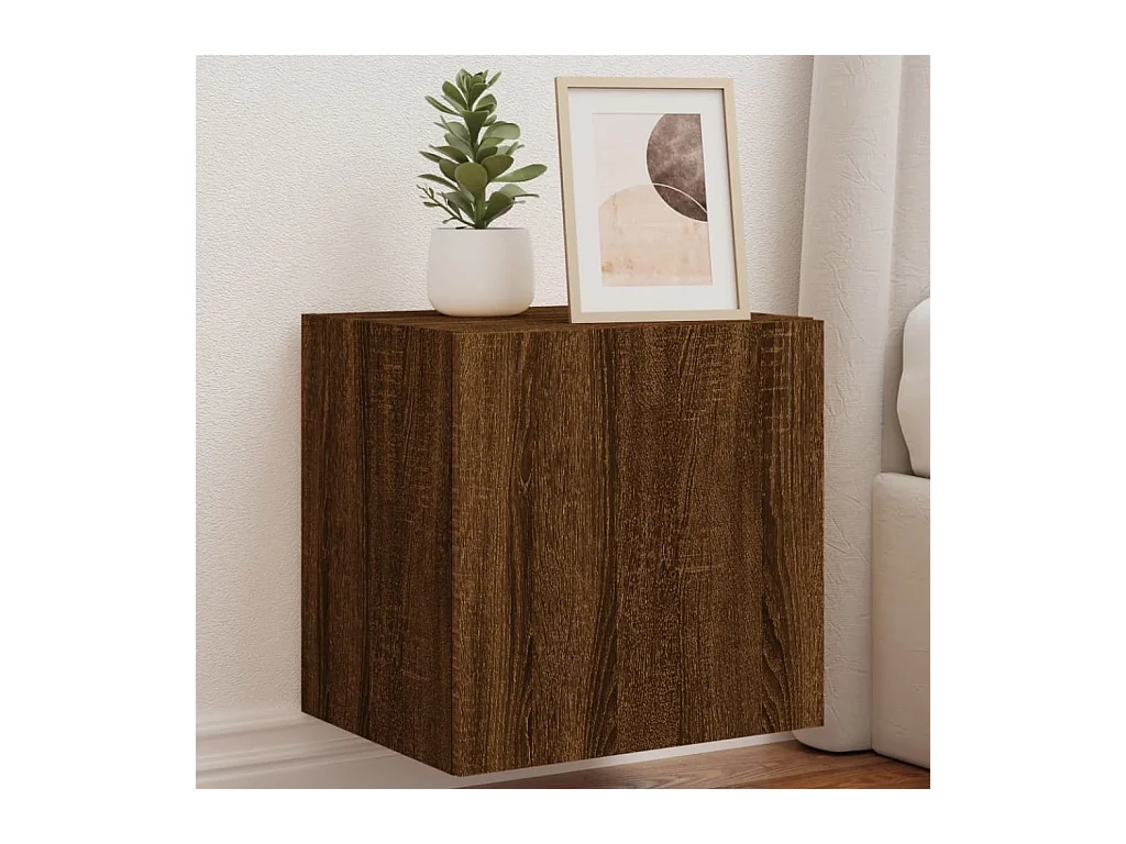 Muebles TV | Gabinetes de TV | Muebles de salón de pared luces LED 2 uds marrón roble 40,5x35x40 cm