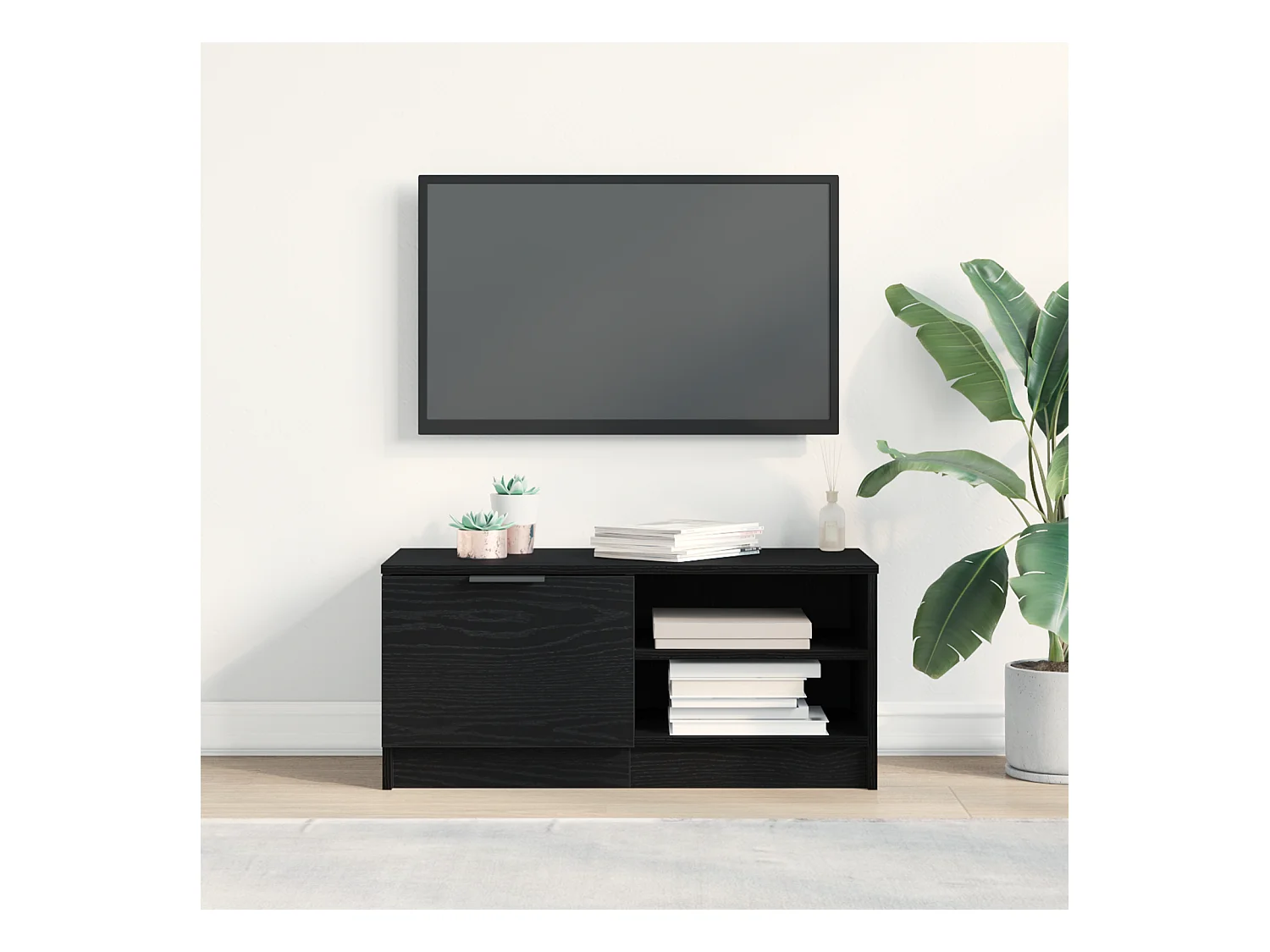 Tv-meubel | Tv-Bank | TV-kast80x35x36,5 cm bewerkt hout zwart eikenkleurig