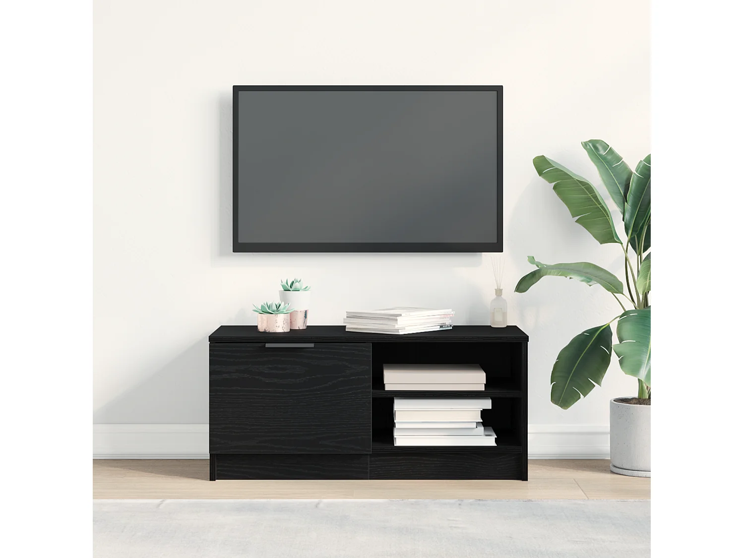 Meuble TV | Banc TV | Armoire TV Noir Chêne 80x35x36,5 cm Bois aggloméré