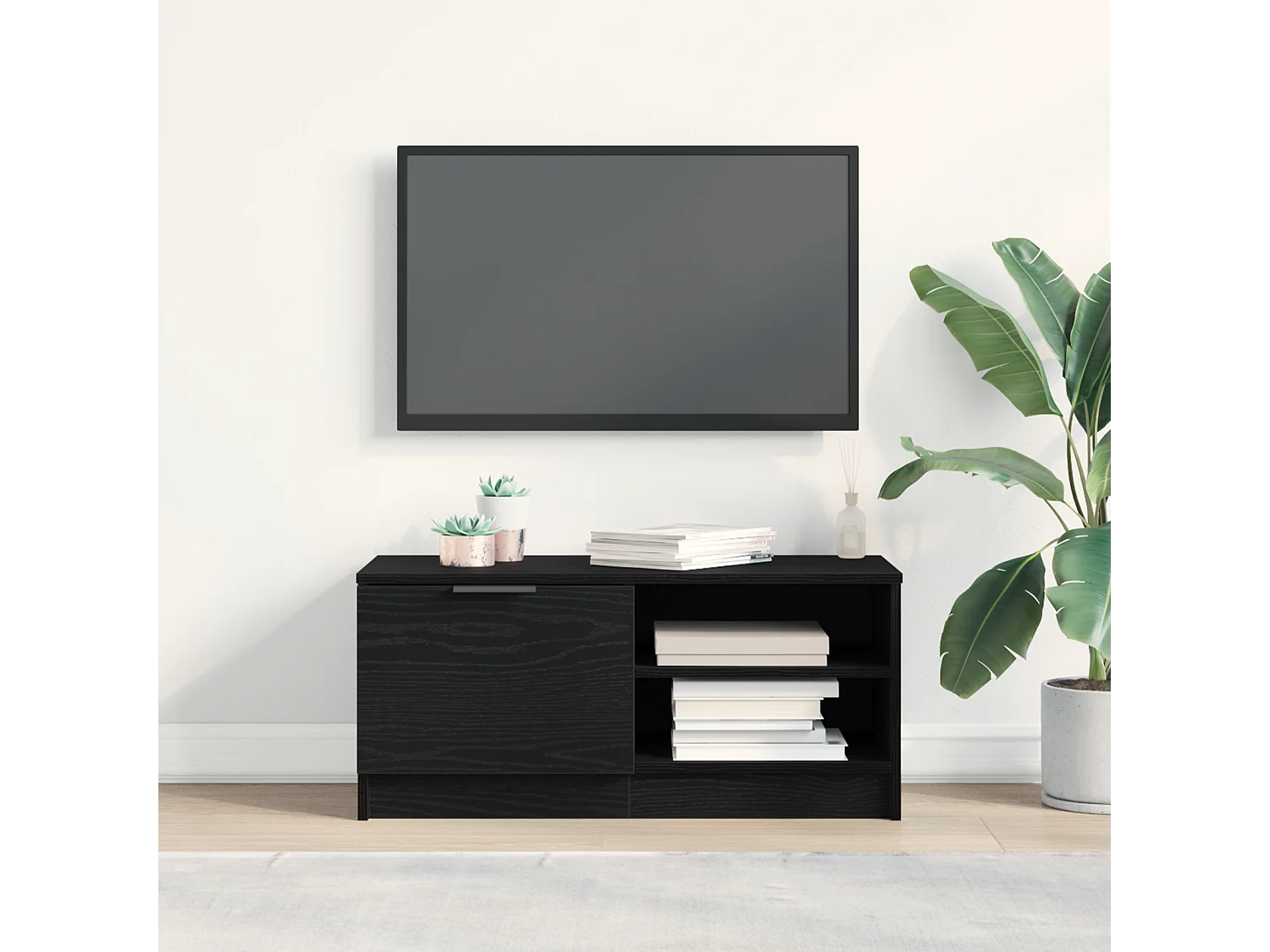 Tv-meubel | Tv-Bank | TV-kast80x35x36,5 cm bewerkt hout zwart eikenkleurig
