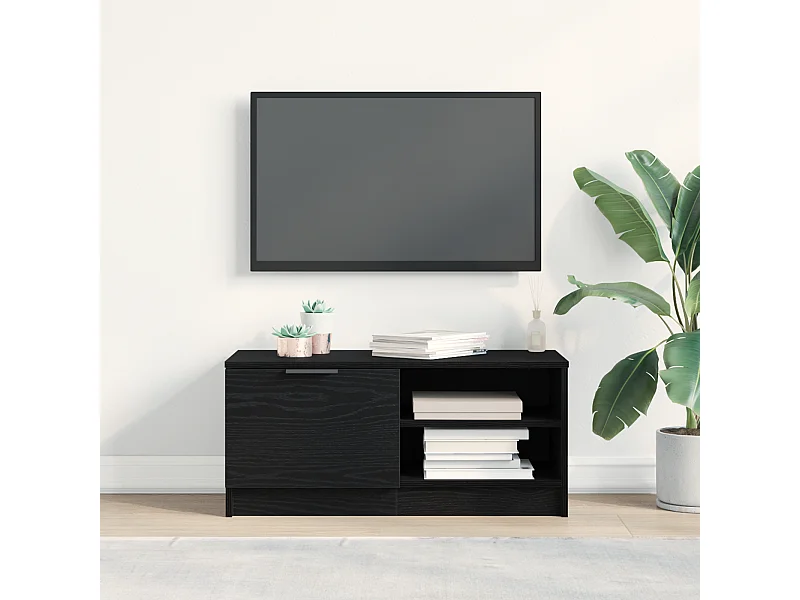 Meuble TV | Banc TV | Armoire TV Noir Chêne 80x35x36,5 cm Bois aggloméré
