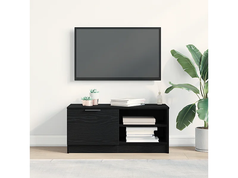 Tv-meubel | Tv-Bank | TV-kast80x35x36,5 cm bewerkt hout zwart eikenkleurig