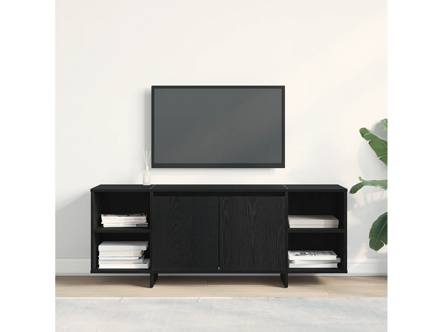 Tv-meubel | Tv-Bank | TV-kast- Zwart Eiken - 120x30x40.5 cm - Gemaakt van Geengineerd Hout