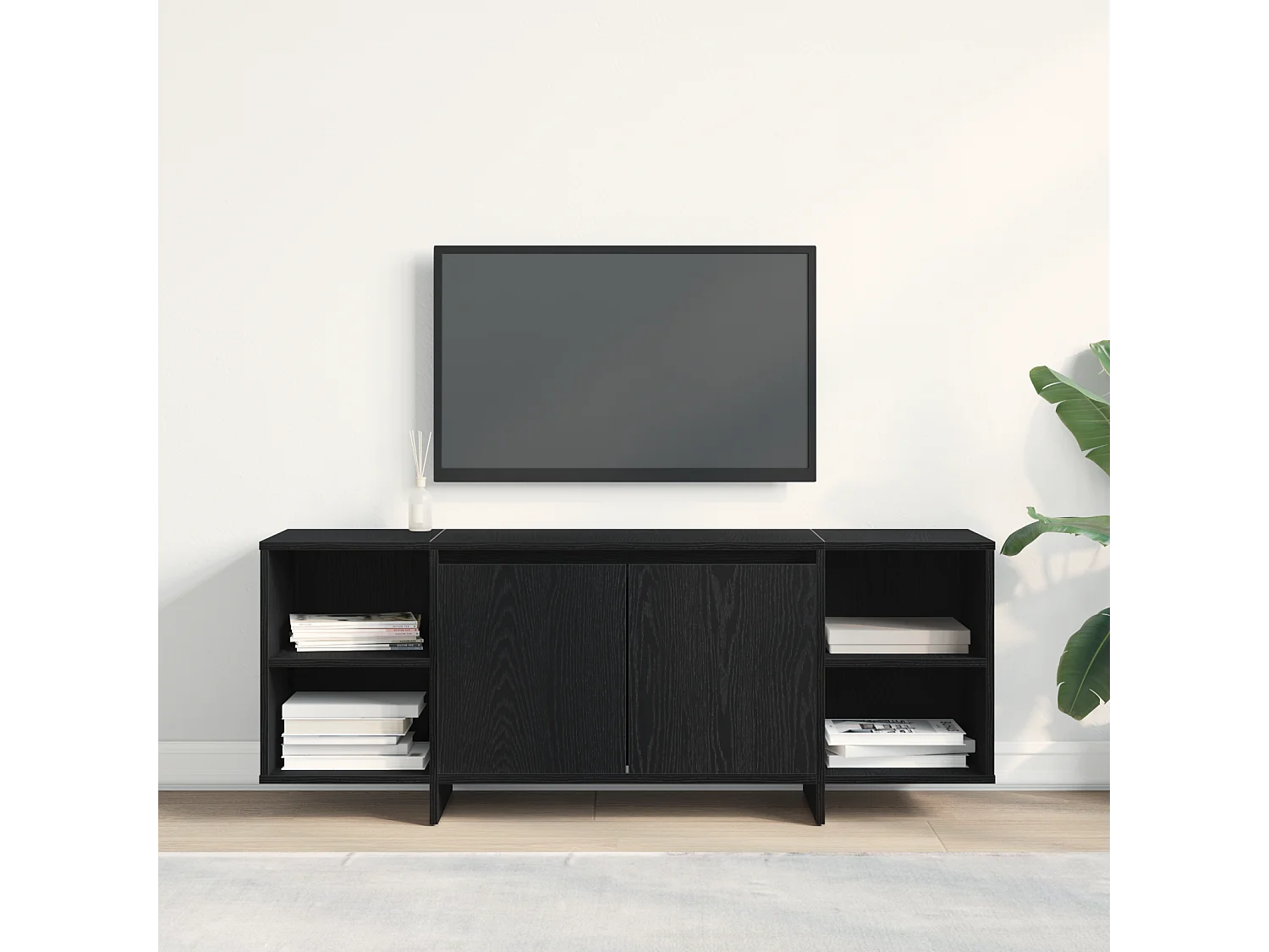 Tv-meubel | Tv-Bank | TV-kast- Zwart Eiken - 120x30x40.5 cm - Gemaakt van Geengineerd Hout