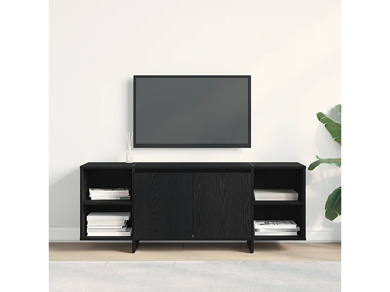 Tv-meubel | Tv-Bank | TV-kast- Zwart Eiken - 120x30x40.5 cm - Gemaakt van Geengineerd Hout