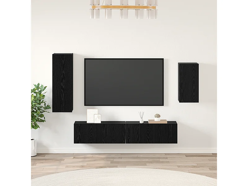 Conjunto de Mueble de TV | Mueble de salón 4 pcs Roble negro Madera contrachapada