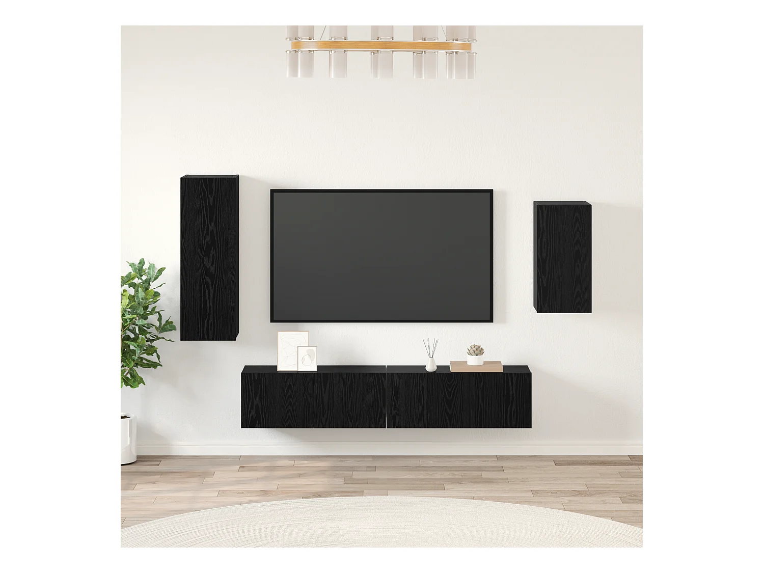 Conjunto de Mueble de TV | Mueble de salón 4 pcs Roble negro Madera contrachapada