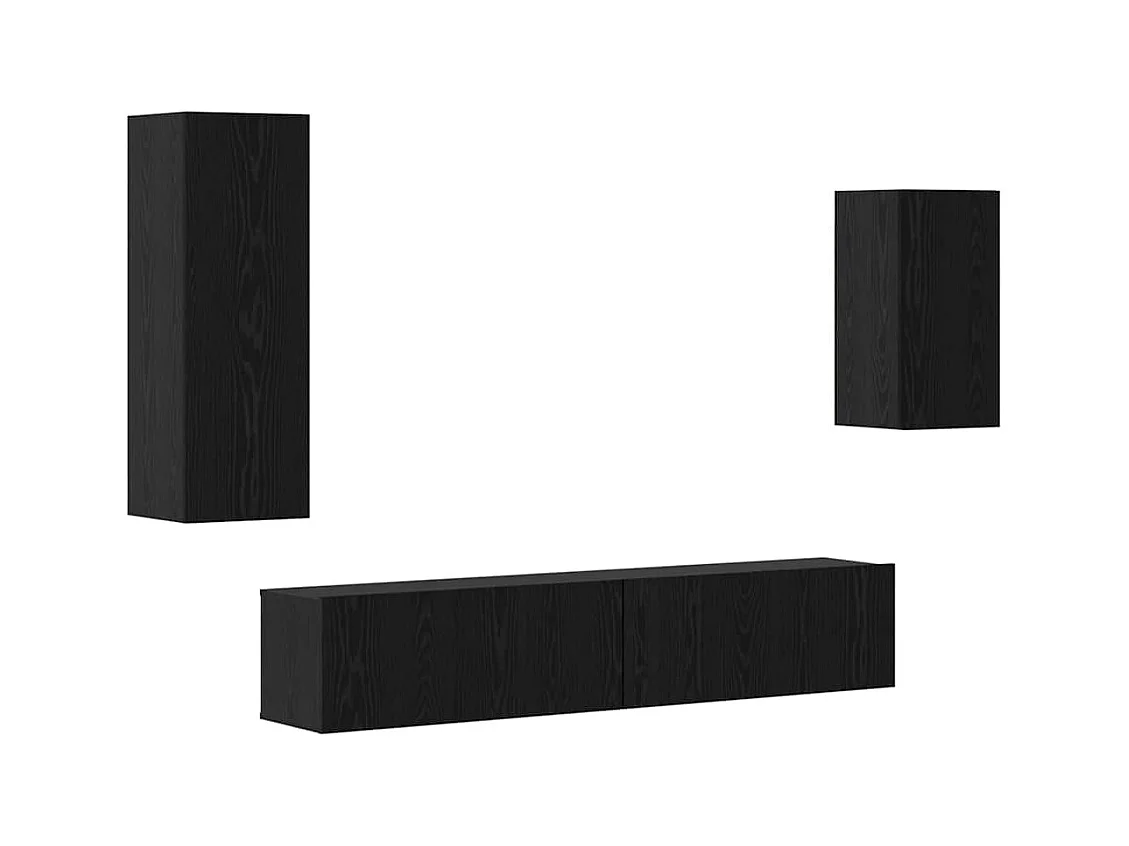 Conjunto de Mueble de TV | Mueble de salón 4 pcs Roble negro Madera contrachapada