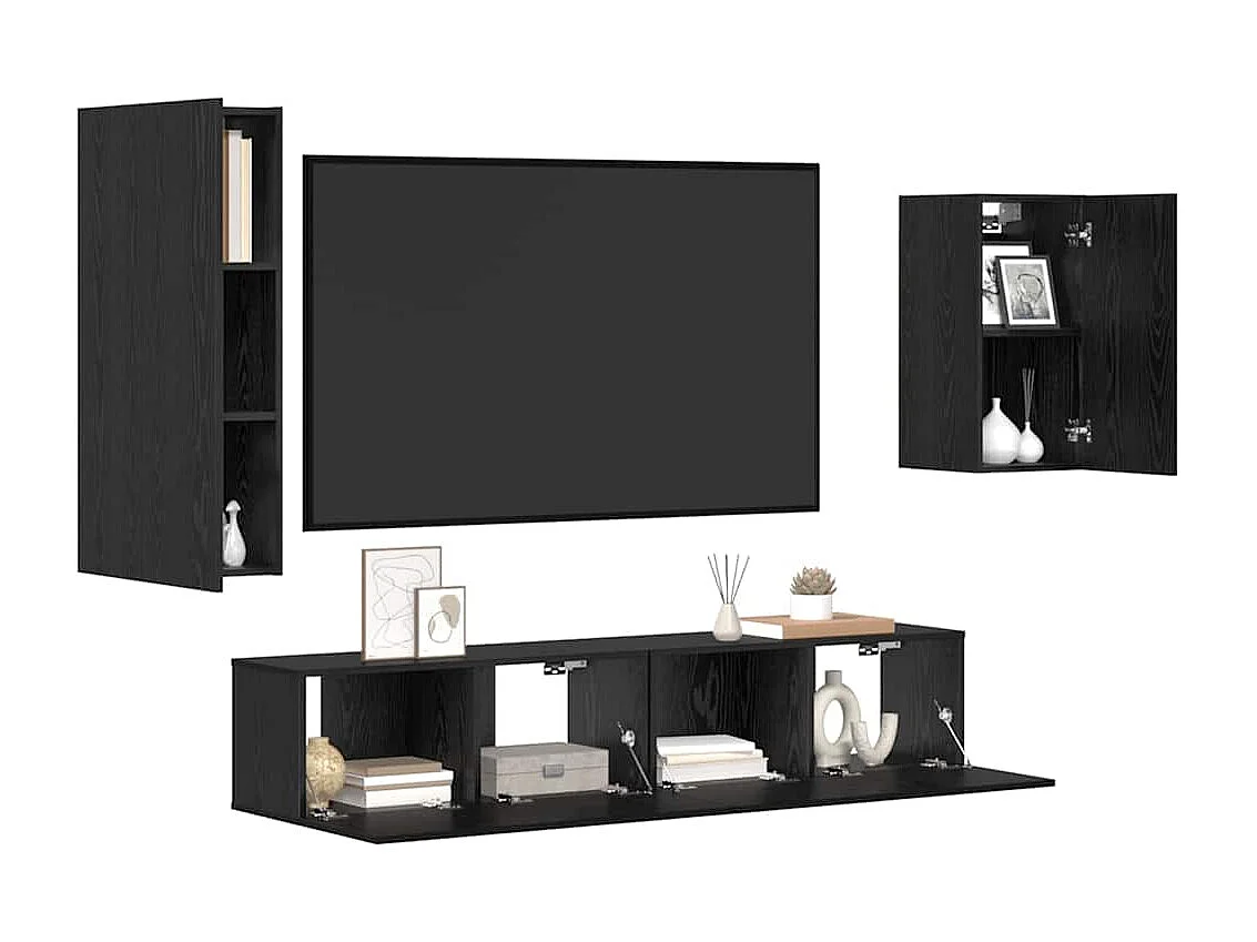 Ensemble de Meuble TV | Banc TV | Armoire TV 4 pcs Chêne Noir 30,5 x 30 x 90 cm