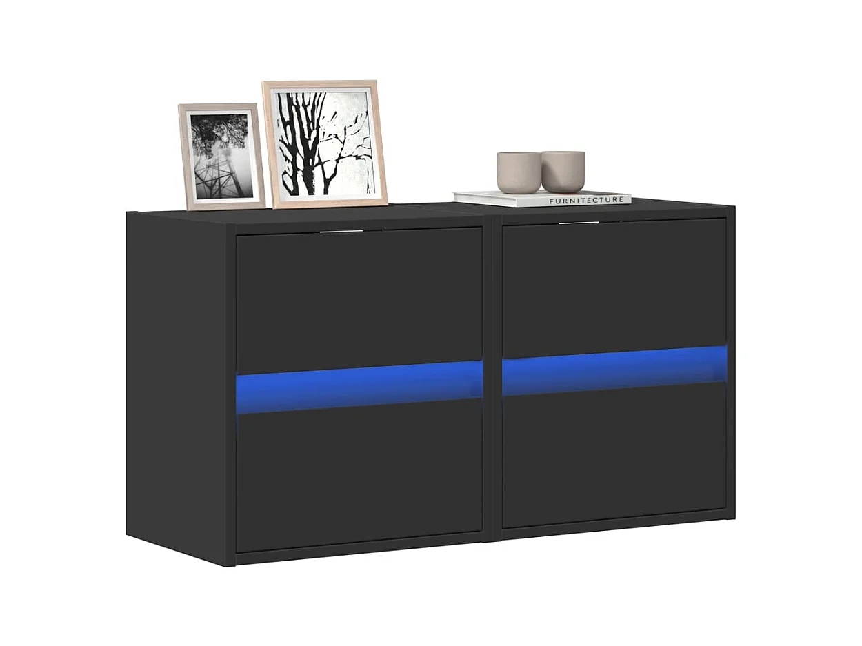 Muebles de TV | Gabinetes de TV |  Muebles de salón de pared con luces LED 2 uds negro 41x31x45 cm