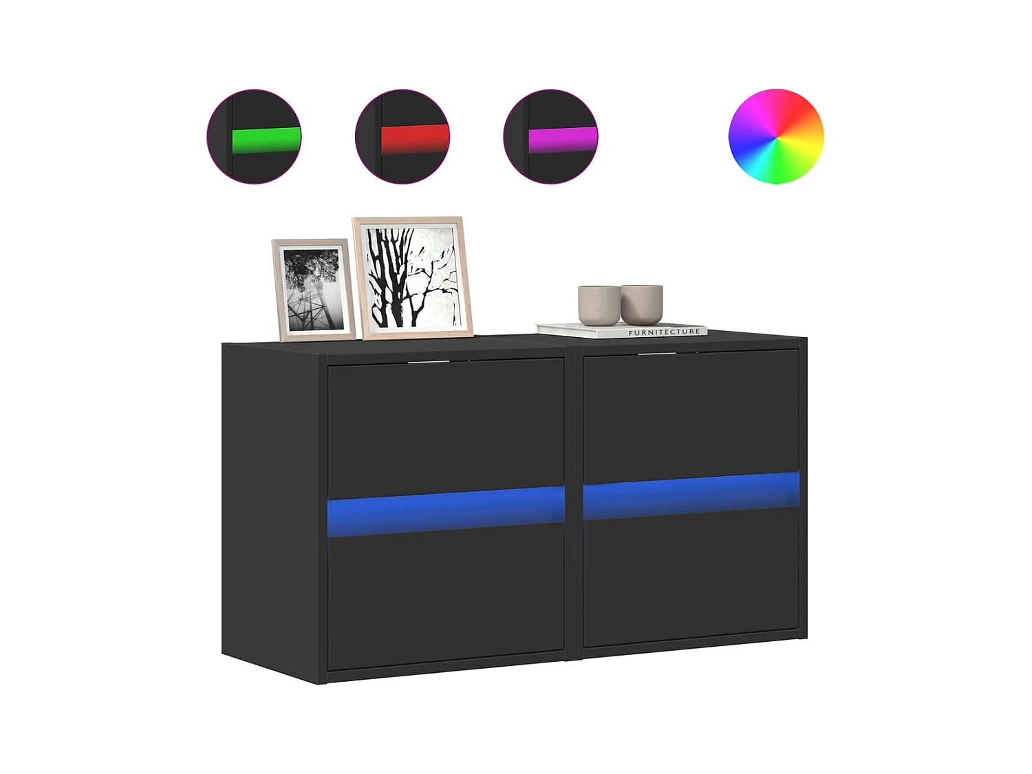 Muebles de TV | Gabinetes de TV |  Muebles de salón de pared con luces LED 2 uds negro 41x31x45 cm