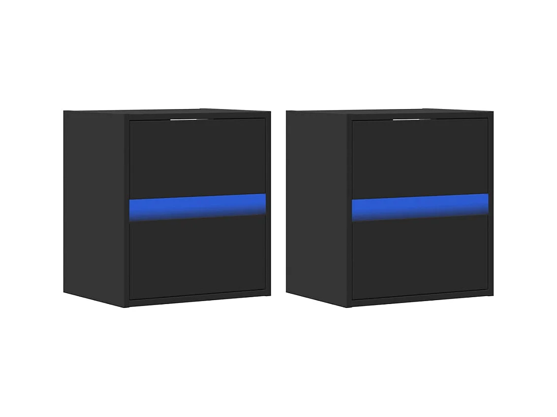 Muebles de TV | Gabinetes de TV |  Muebles de salón de pared con luces LED 2 uds negro 41x31x45 cm