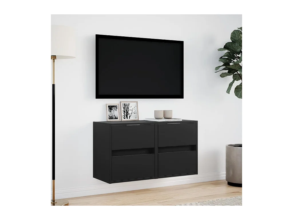 Muebles de TV | Gabinetes de TV |  Muebles de salón de pared con luces LED 2 uds negro 41x31x45 cm