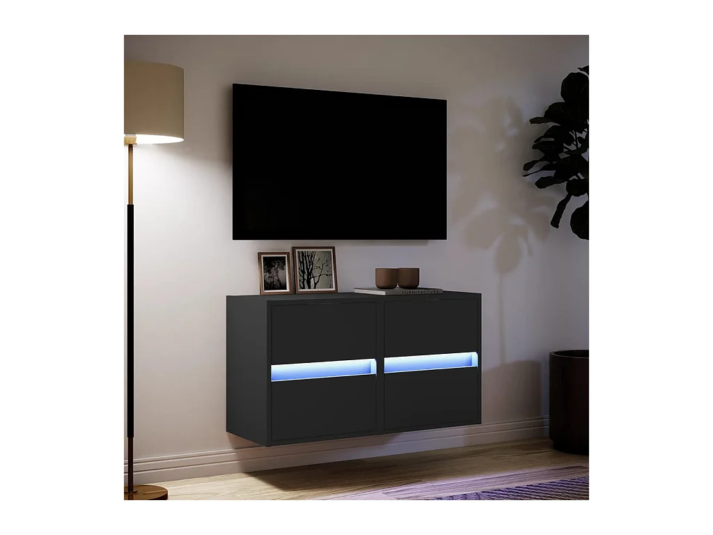 Muebles de TV | Gabinetes de TV |  Muebles de salón de pared con luces LED 2 uds negro 41x31x45 cm