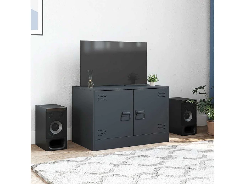 Meuble TV | Banc TV | Armoire TV anthracite 67x39x44 cm acier