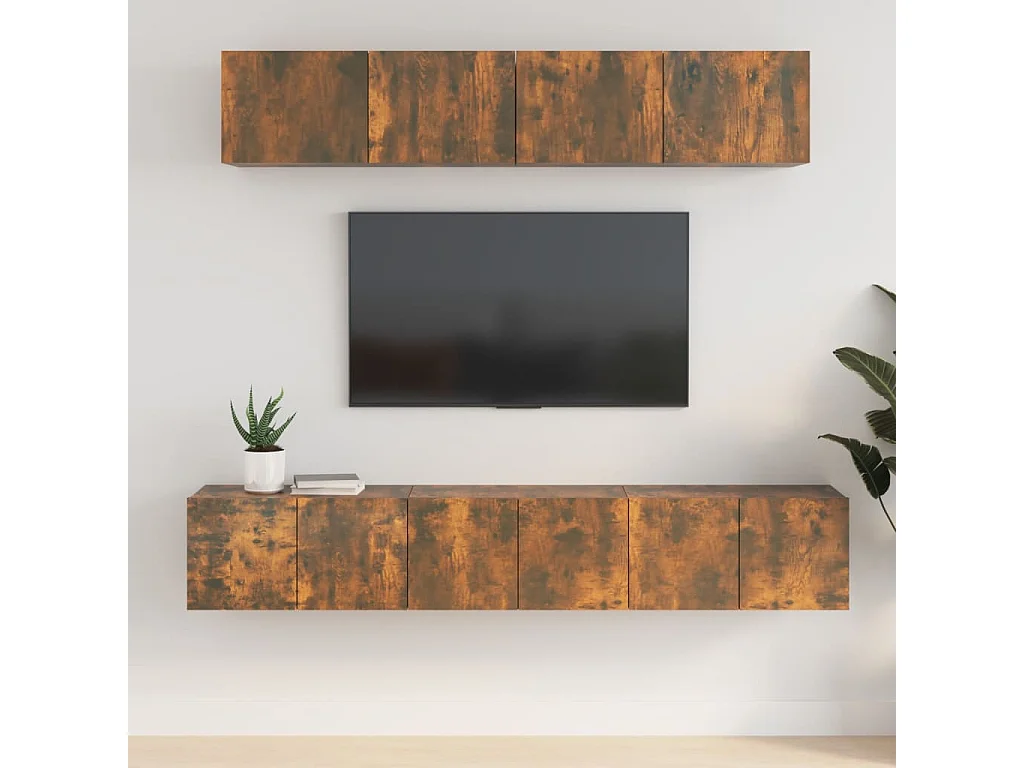 Set de muebles de TV | Gabinetes de TV |  Muebles de salón 5 pzas madera contrachapada roble ahumado