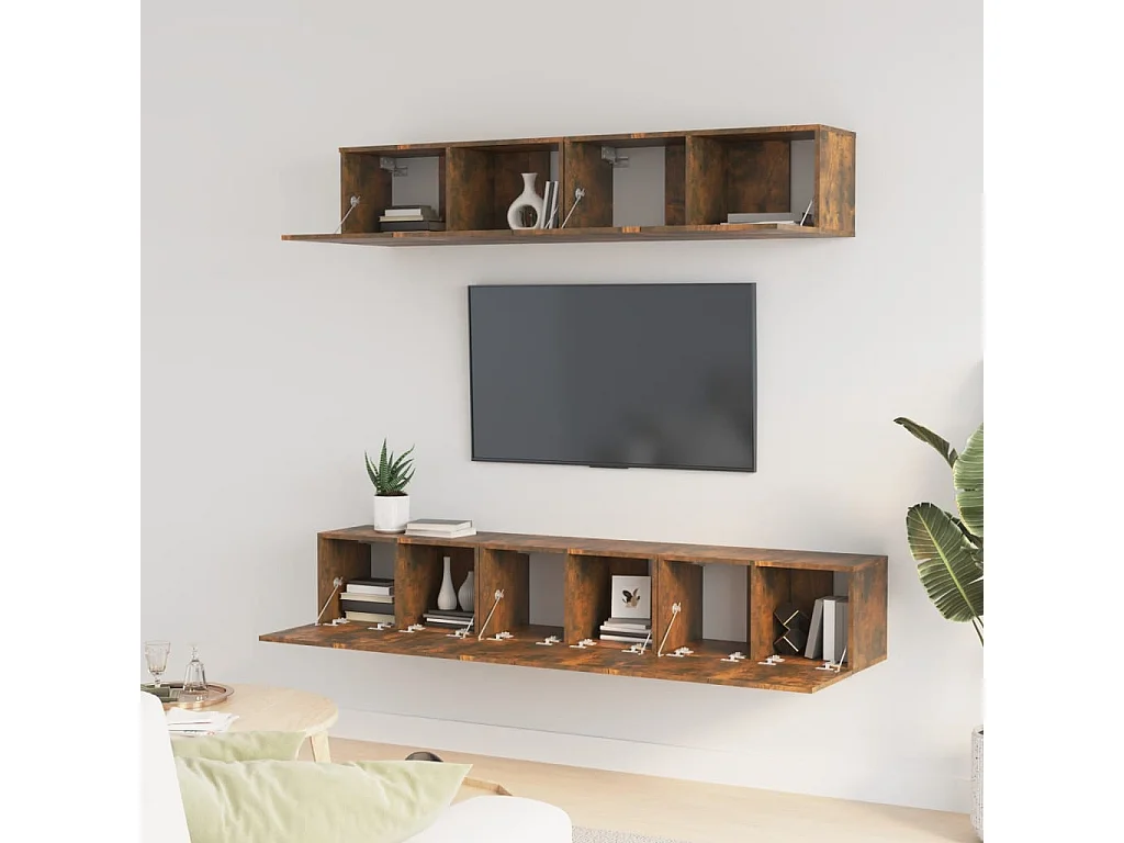 Set de muebles de TV | Gabinetes de TV |  Muebles de salón 5 pzas madera contrachapada roble ahumado