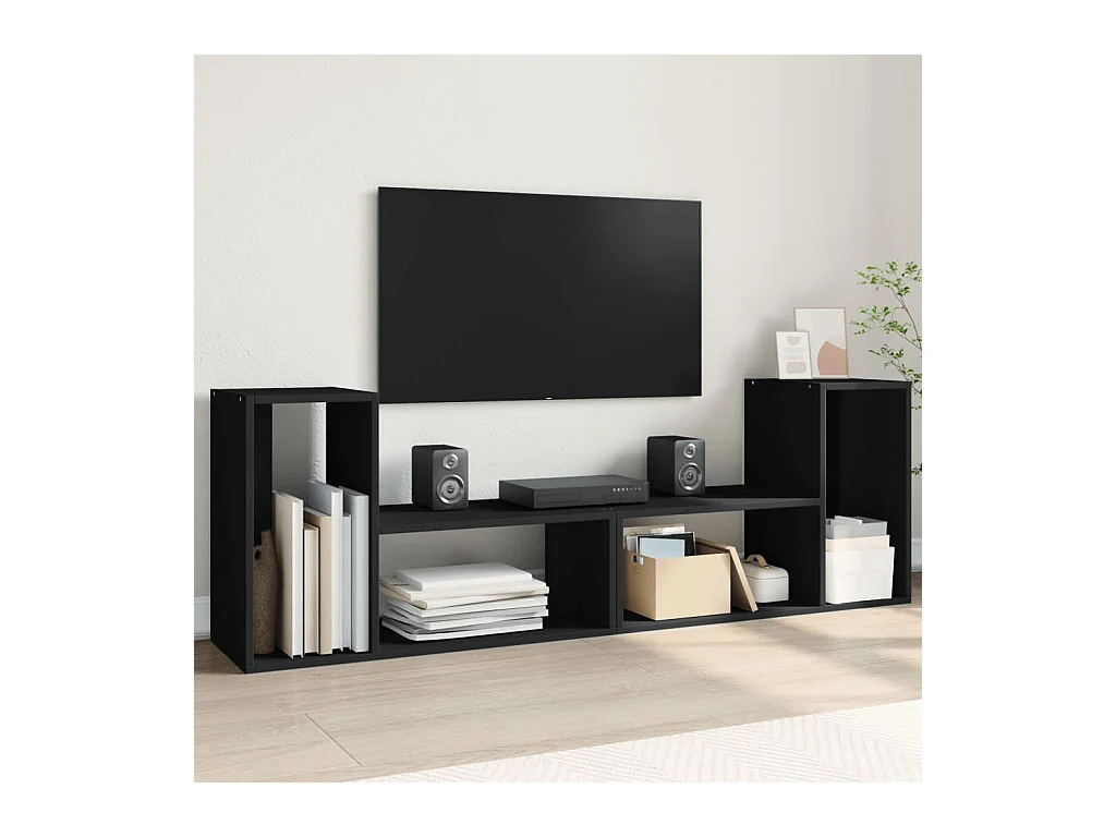 muebles para TV  | Gabinetes de TV |  Muebles de salón 2 uds madera de ingeniería negro 75x30x50 cm