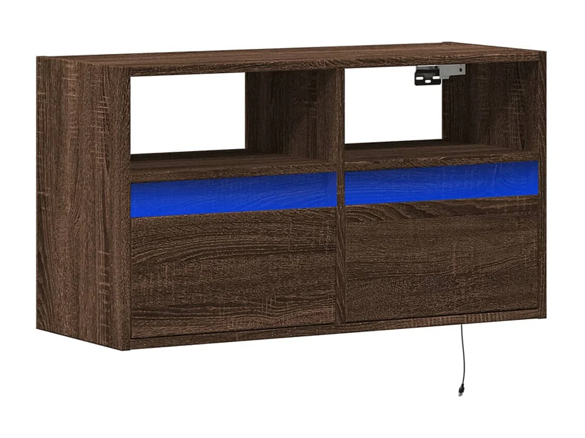 Meuble TV | Banc TV | Armoire TV mural avec lumières LED chêne marron 80x31x45 cm