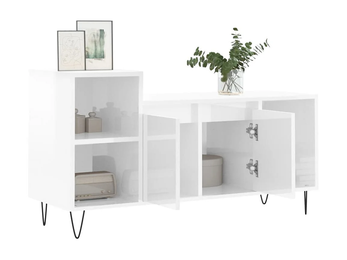 Mueble de TV | Mueble de salón madera contrachapada blanco brillo 100x35x55 cm