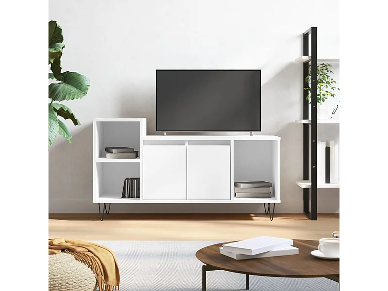 Meuble TV | Banc TV | Armoire TV Blanc brillant 100x35x55 cm Bois d'ingénierie