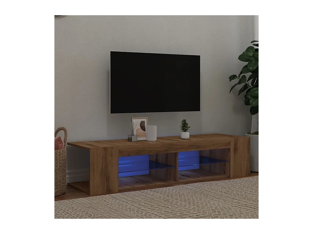 Tv-meubel | Tv-Bank | TV-kastmet LED 135x39x30 cm bewerkt hout artisanaal eiken