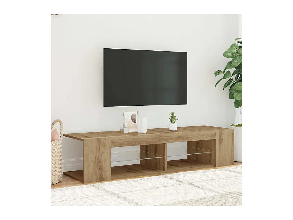 Tv-meubel | Tv-Bank | TV-kastmet LED 135x39x30 cm bewerkt hout artisanaal eiken