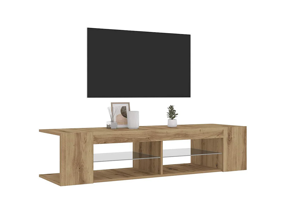 Tv-meubel | Tv-Bank | TV-kastmet LED 135x39x30 cm bewerkt hout artisanaal eiken