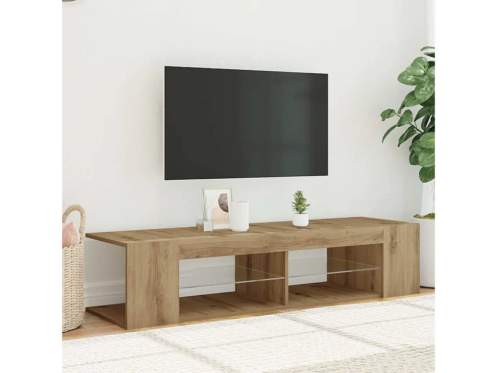 Tv-meubel | Tv-Bank | TV-kastmet LED 135x39x30 cm bewerkt hout artisanaal eiken