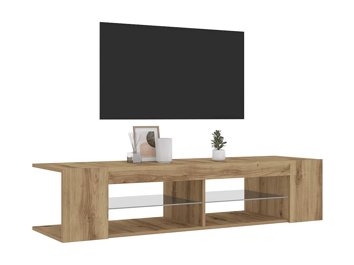 Tv-meubel | Tv-Bank | TV-kastmet LED 135x39x30 cm bewerkt hout artisanaal eiken