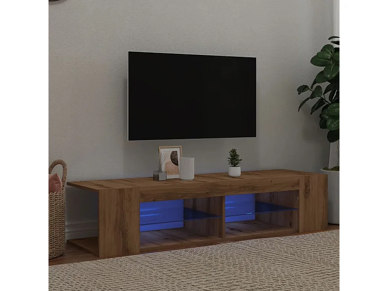 Meuble TV | Banc TV | Armoire TV avec lumières LED chêne artisanal bois d'ingénierie