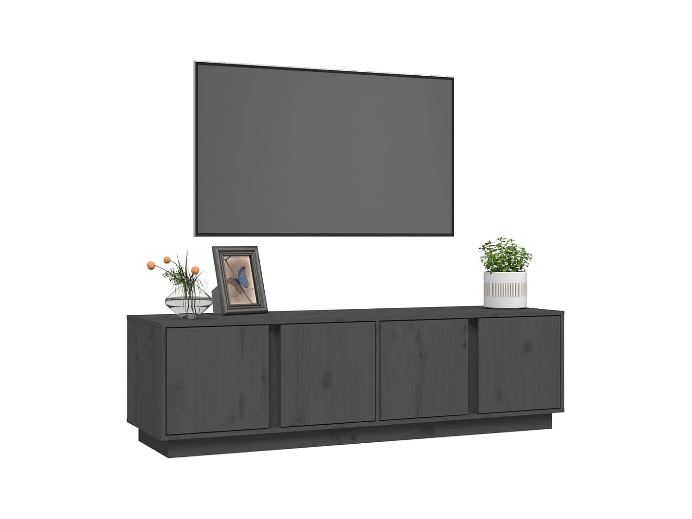 Mueble de TV | Mueble de salón madera maciza de pino gris 140x40x40 cm