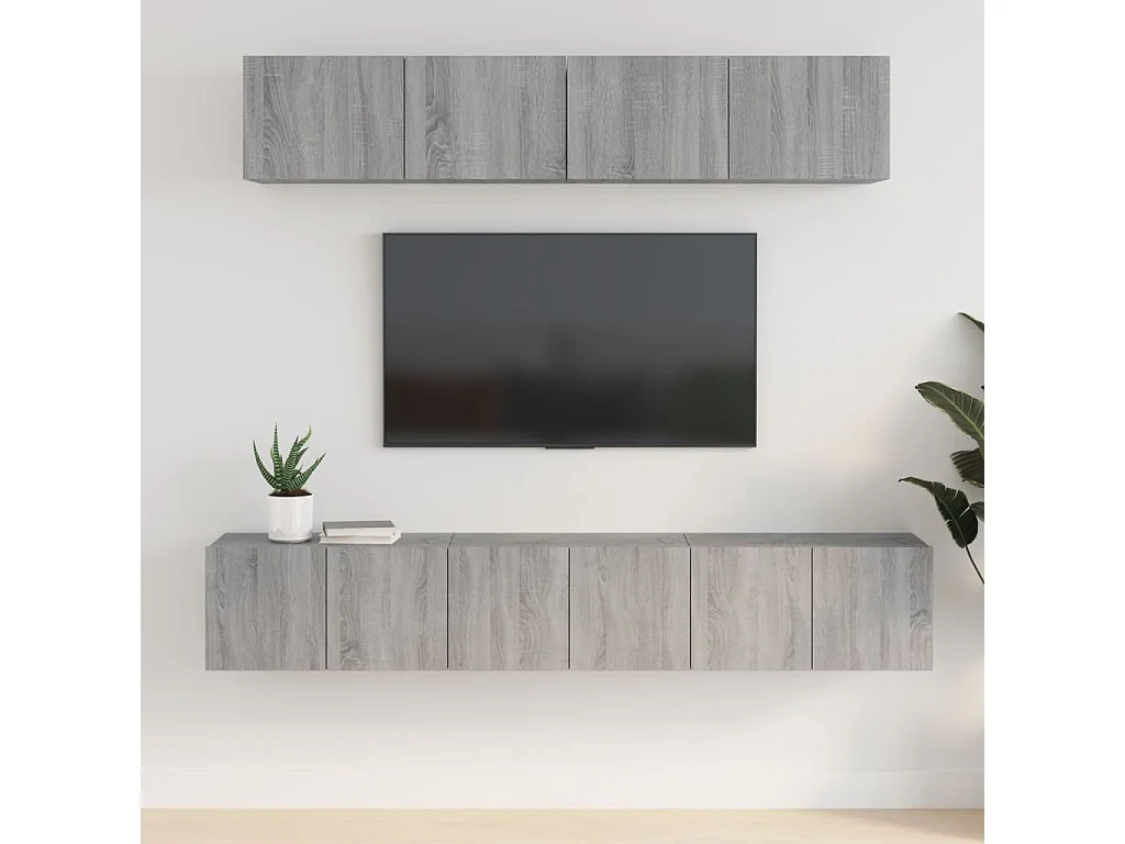 Set de muebles para TV  | Gabinetes de TV |  Muebles de salón 5 pzas madera contrachapada gris Sonoma