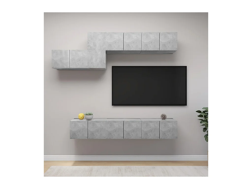 Set muebles de salón TV | Gabinetes de TV |  Muebles de TV 7 pzas madera ingeniería gris hormigón