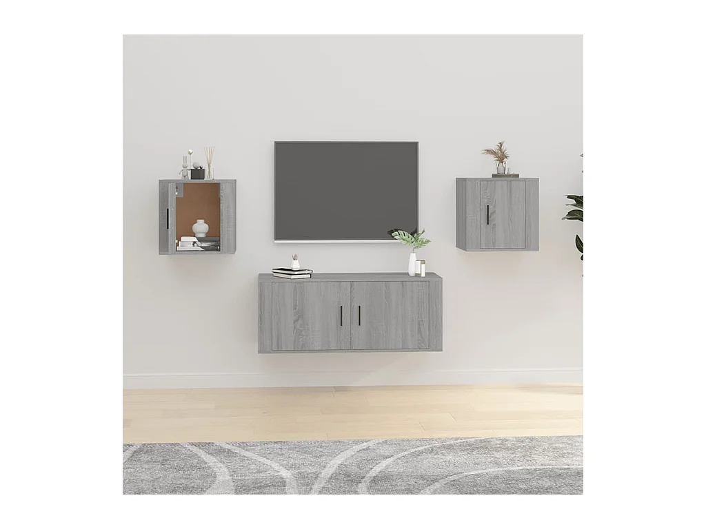 muebles para TV  | Gabinetes de TV |  Muebles de salón de pared 2 uds gris Sonoma 40x34,5x40 cm