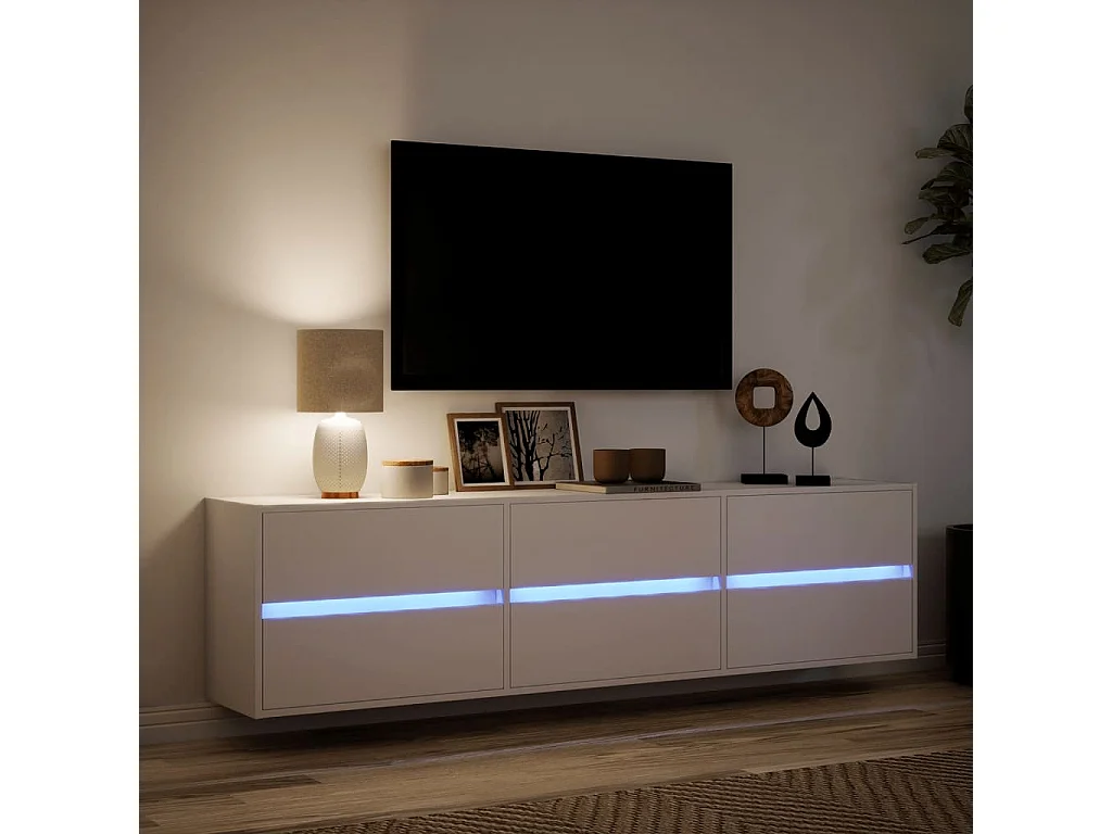 Tv-wandmeubel | TV-kast | Tv-Bank met LED-verlichting 180x31x45 cm wit