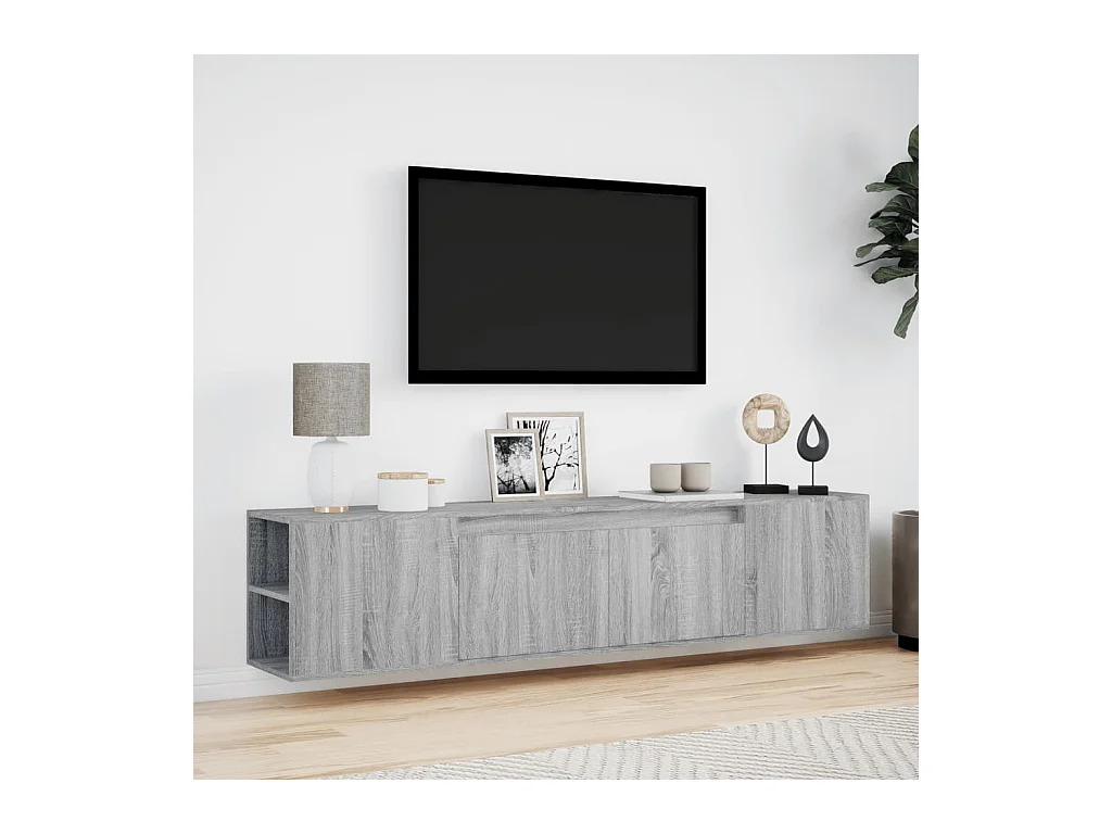 Mueble de TV | Mueble de salón de pared con luz LED gris Sonoma 180x31x39,5 cm