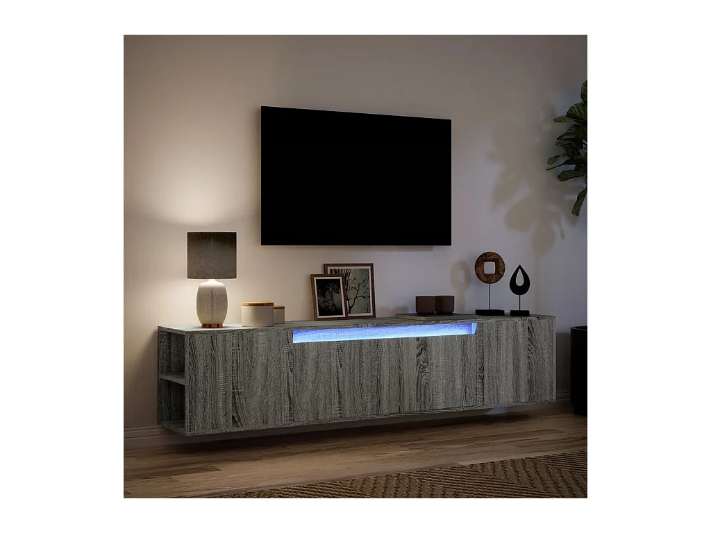 Mueble de TV | Mueble de salón de pared con luz LED gris Sonoma 180x31x39,5 cm