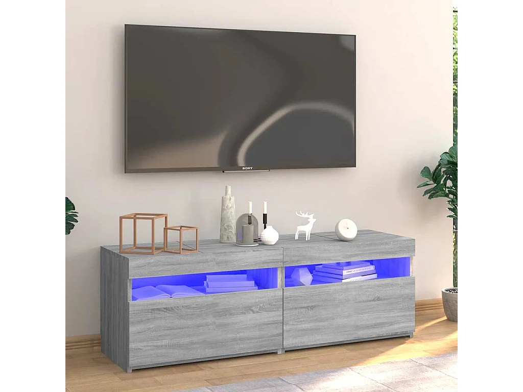 Meuble TV | Banc TV | Armoire TV avec lumières LED sonoma gris 120x35x40 cm