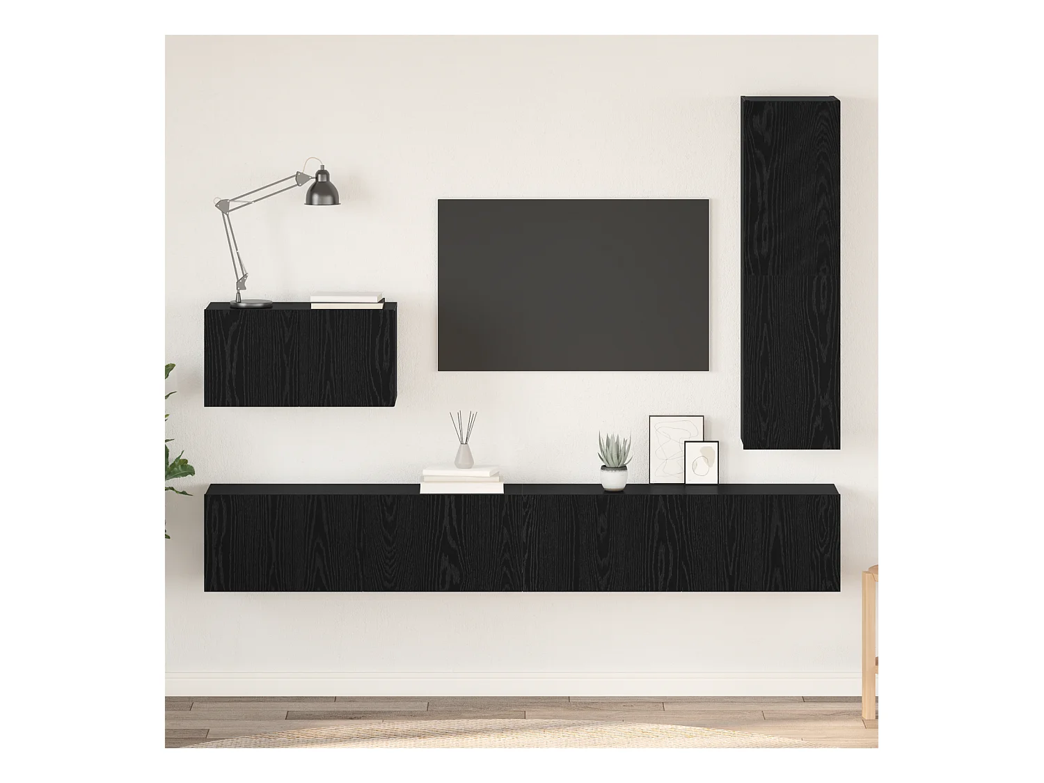 Tv-meubelset | Tv-Bank | TV-kast 4 pcs Zwart eiken 30.5 x 30 x 110 cm Bewerkt hout