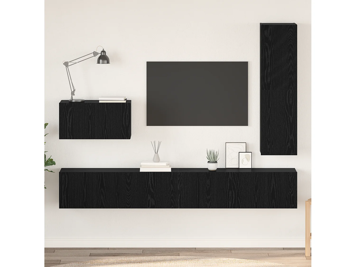 Conjunto de Mueble de TV | Mueble de salón 4 pcs Roble negro 200 x 30 x 30 cm