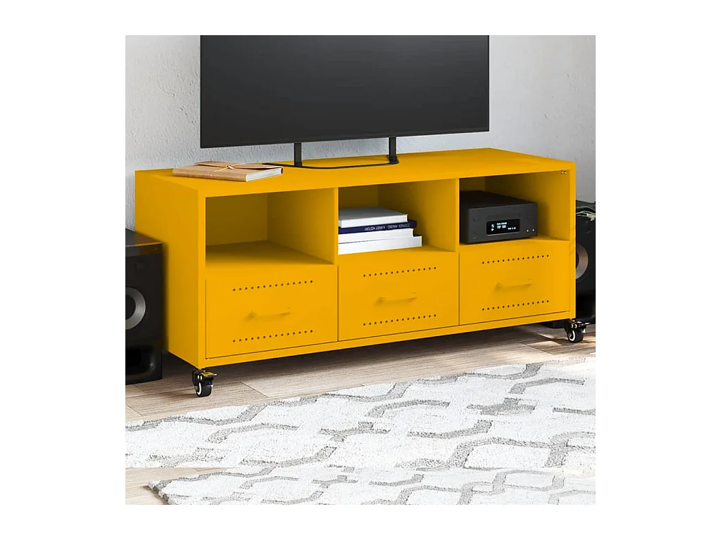 Mueble para TV  | Gabinete de TV |  Mueble de salón acero laminado en frío amarillo 100,5x39x43,5 cm