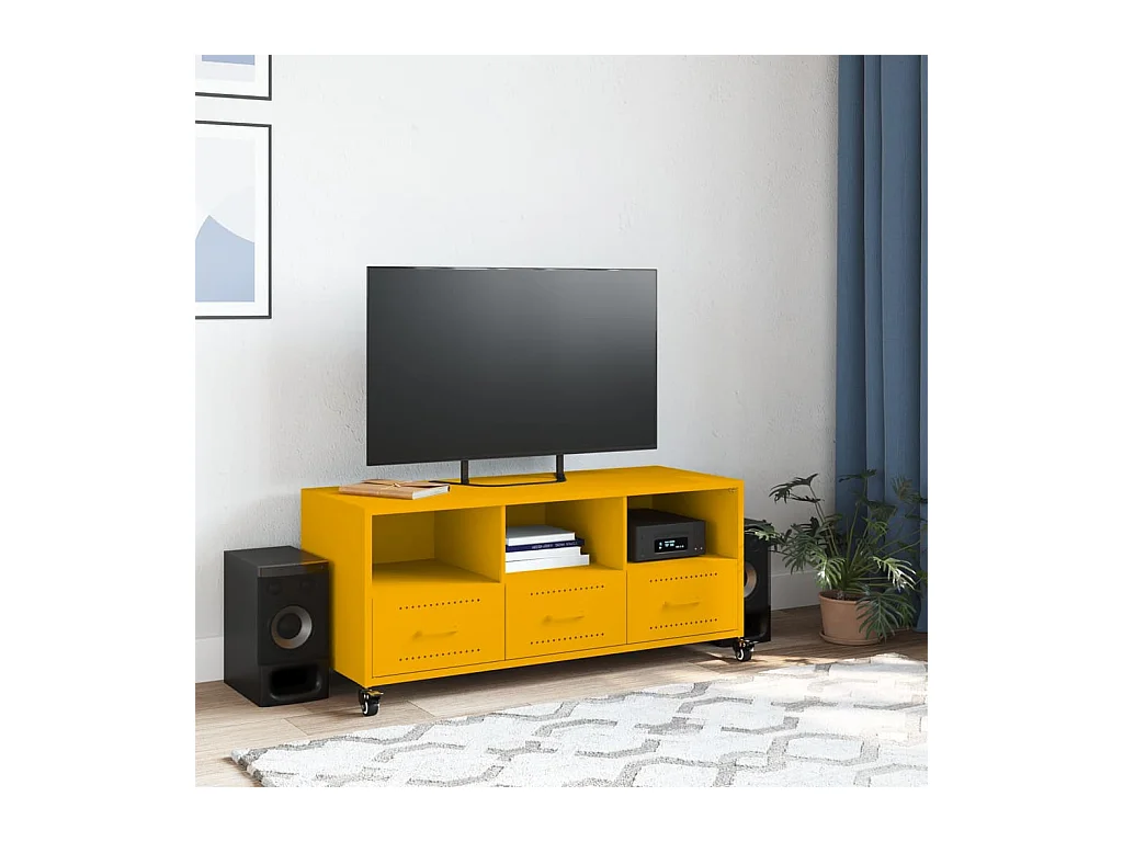 Mueble para TV  | Gabinete de TV |  Mueble de salón acero laminado en frío amarillo 100,5x39x43,5 cm