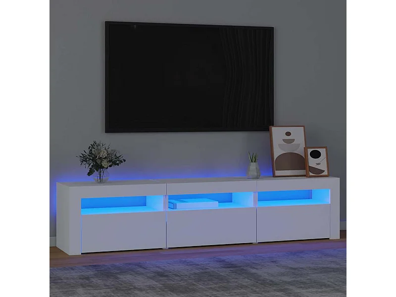 Meuble TV | Banc TV | Armoire TV avec lumières LED Blanc 180x35x40 cm