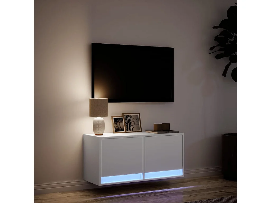 Mueble de TV | Mueble de salón de pared con luces LED blanco 80x31x35 cm