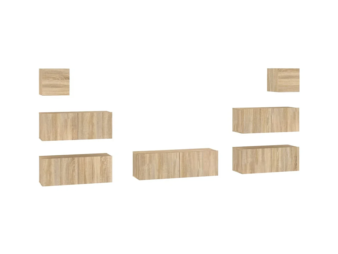 Set de muebles para TV  | Gabinetes de TV |  Muebles de salón 7 pzas madera contrachapada roble Sonoma